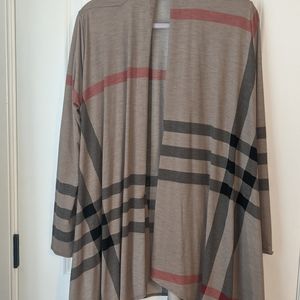 Striped cardigan with faux suede elbow patches